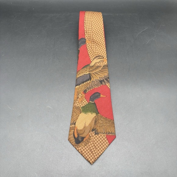 Polo Ralph Lauren Mallard Duck Flying Novelty Tie Red Houndstooth Handmade USA - Picture 6 of 15